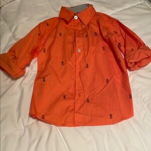 Kids Orange Button-Up Shirt with Pineapple Print